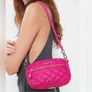 NWT new MZ Wallace Mini Crosby in Bright Fuchsia Oxford with Sequin Pink Bling